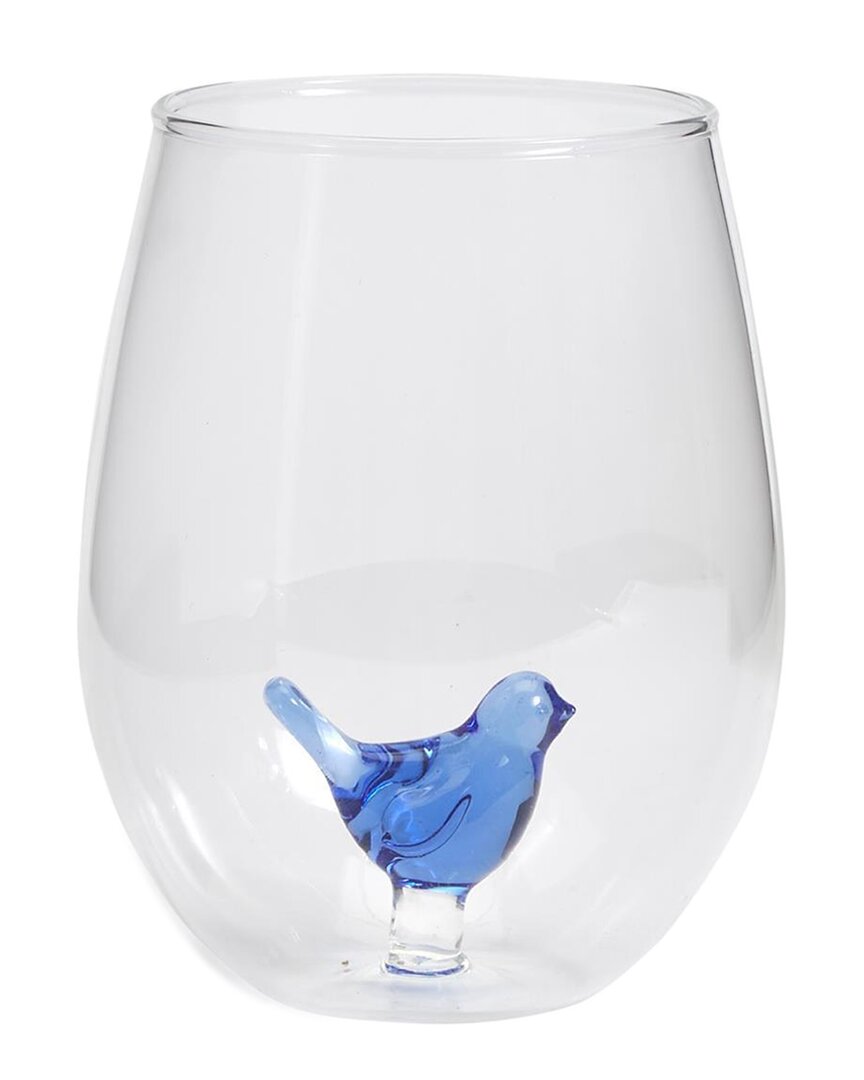 Blue Bird Stemless Wine Glass