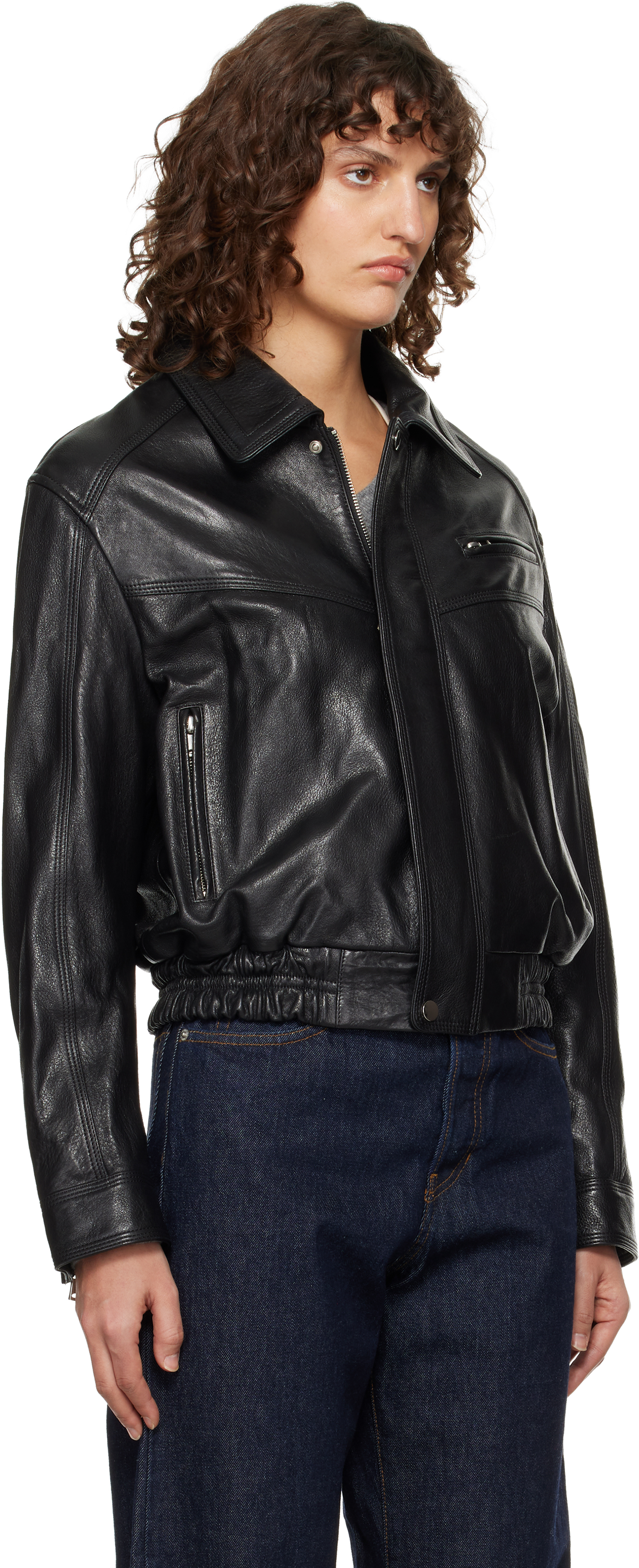 Black Clint Cropped Bomber Jacket