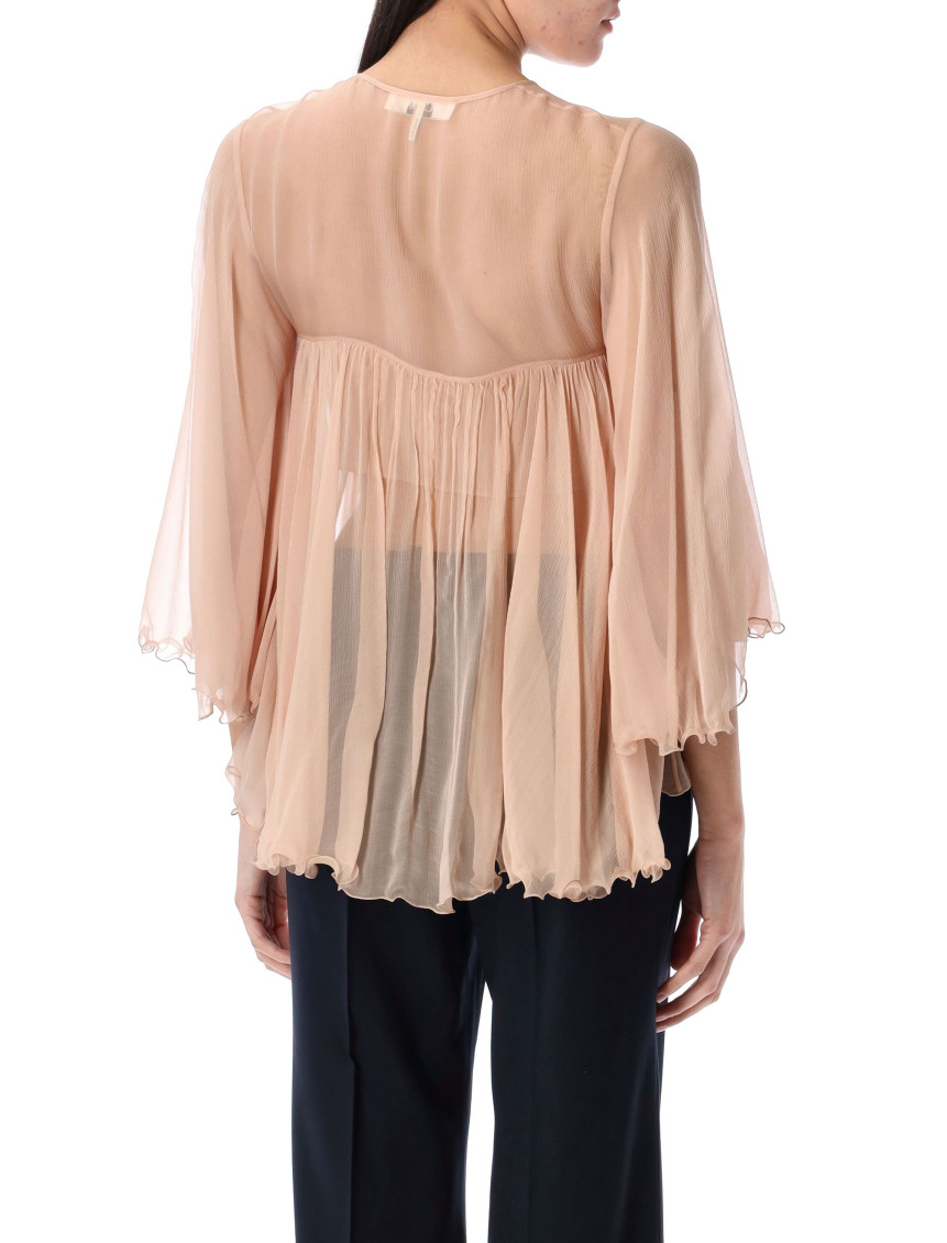 Peach Pleated Silk Top
