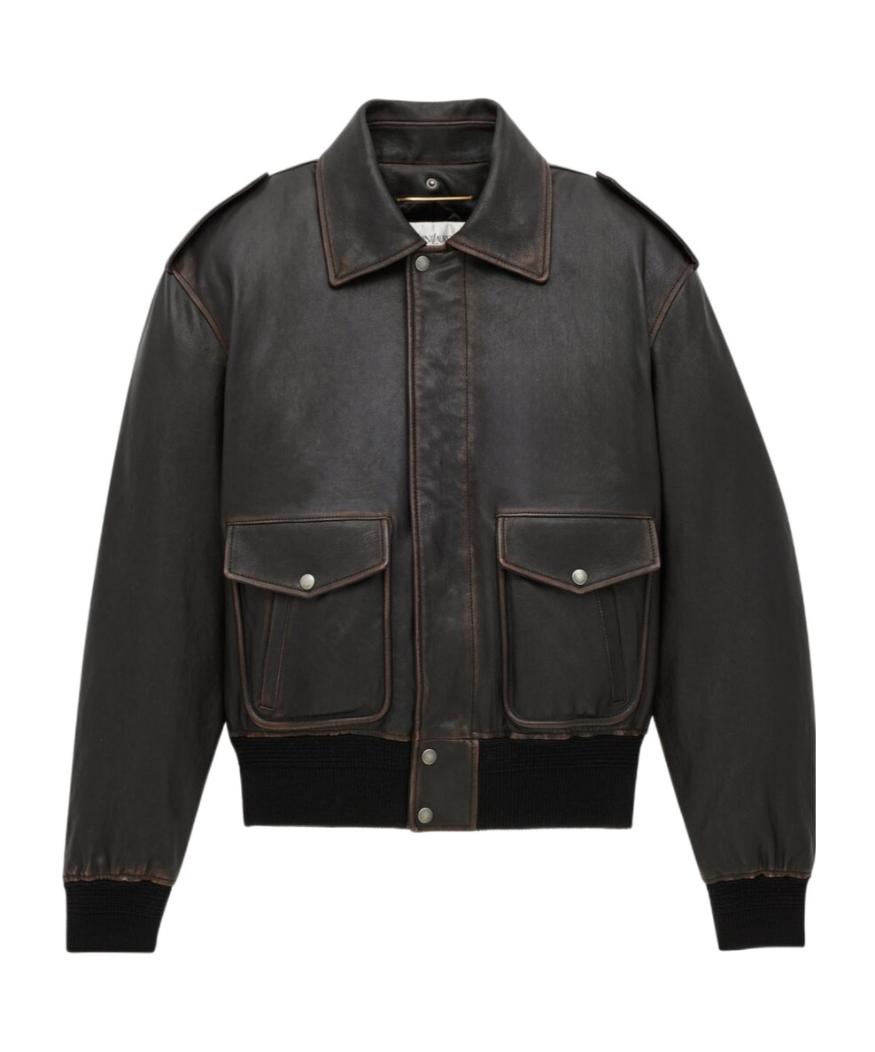 Bomber jacket in vintage grained lambskin and shearling