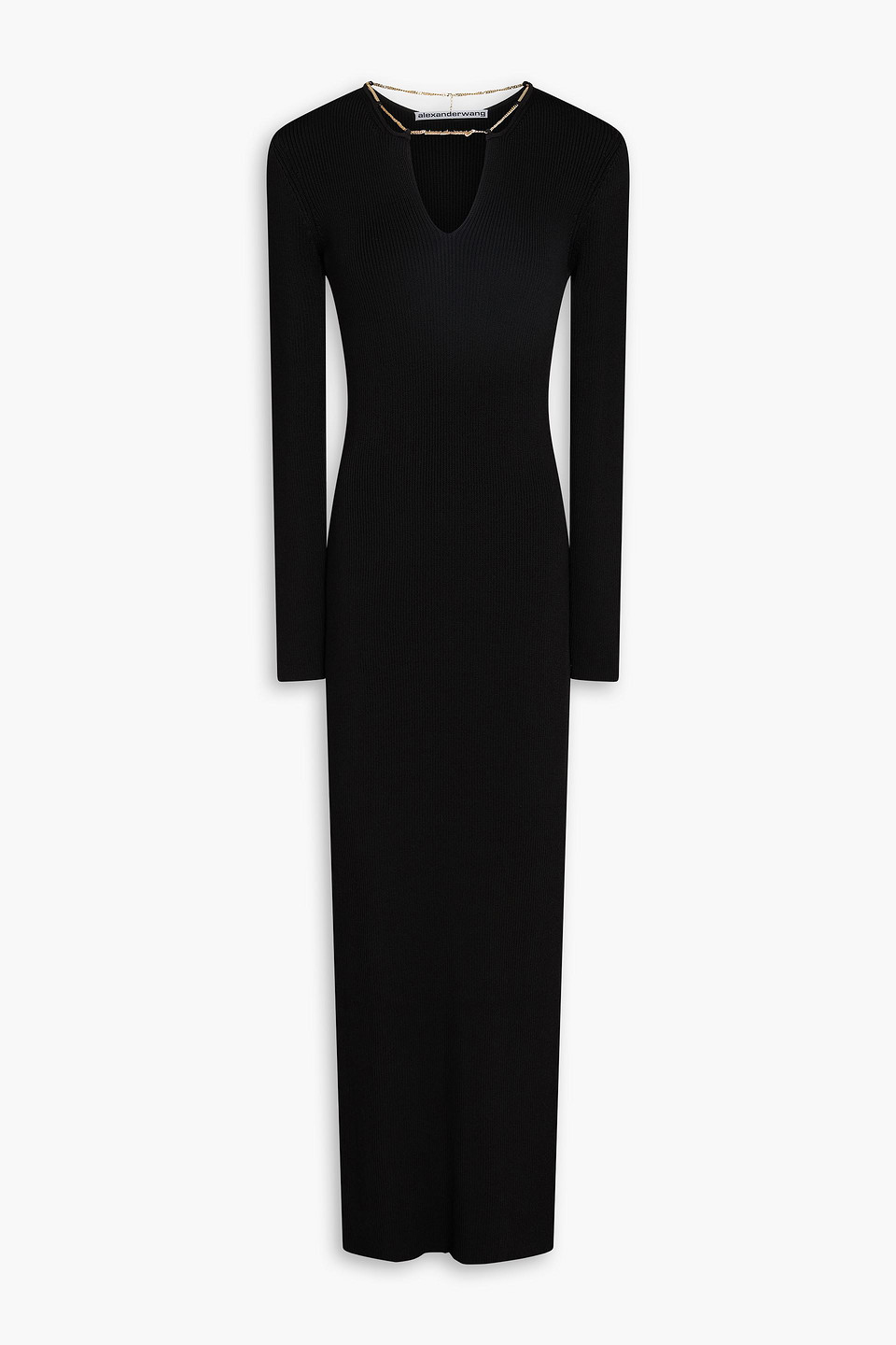 Chain-trimmed ribbed-knit maxi dress - Black - M