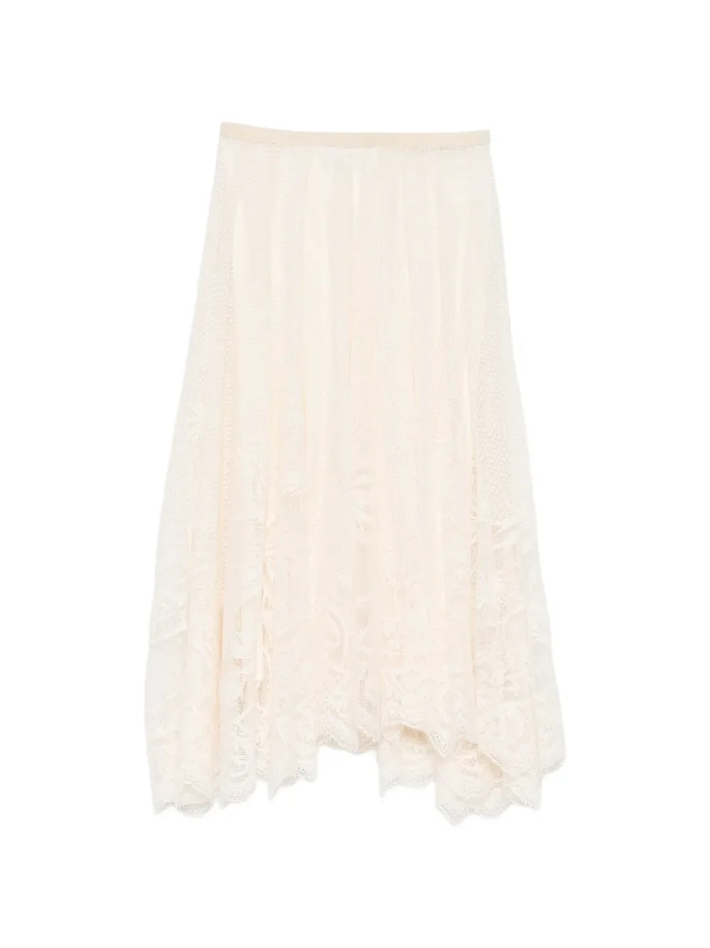 Lace Asymmetric-Hem Skirt — Cream