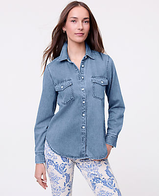 Ann Taylor Weekend Denim Pocket Shirt