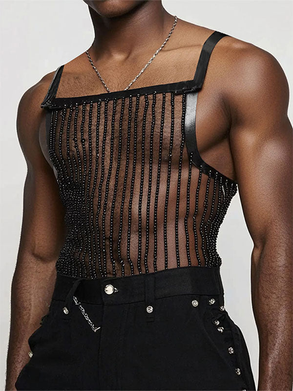 Mens Sexy Sheer Striped Tank SKUK92800 - Black / S