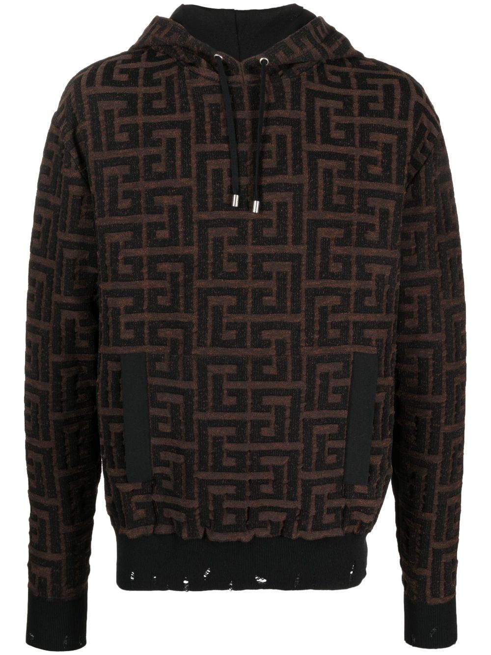 Monogram-jacquard cotton hoodie - Brown
