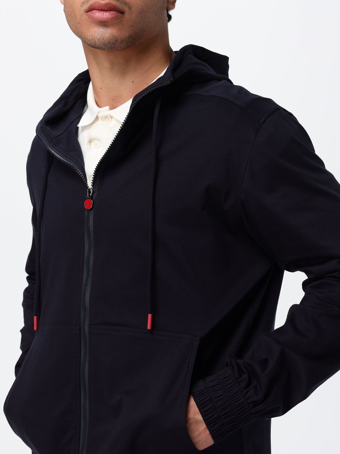 Kiton drawstring zipped hoodie - Blue