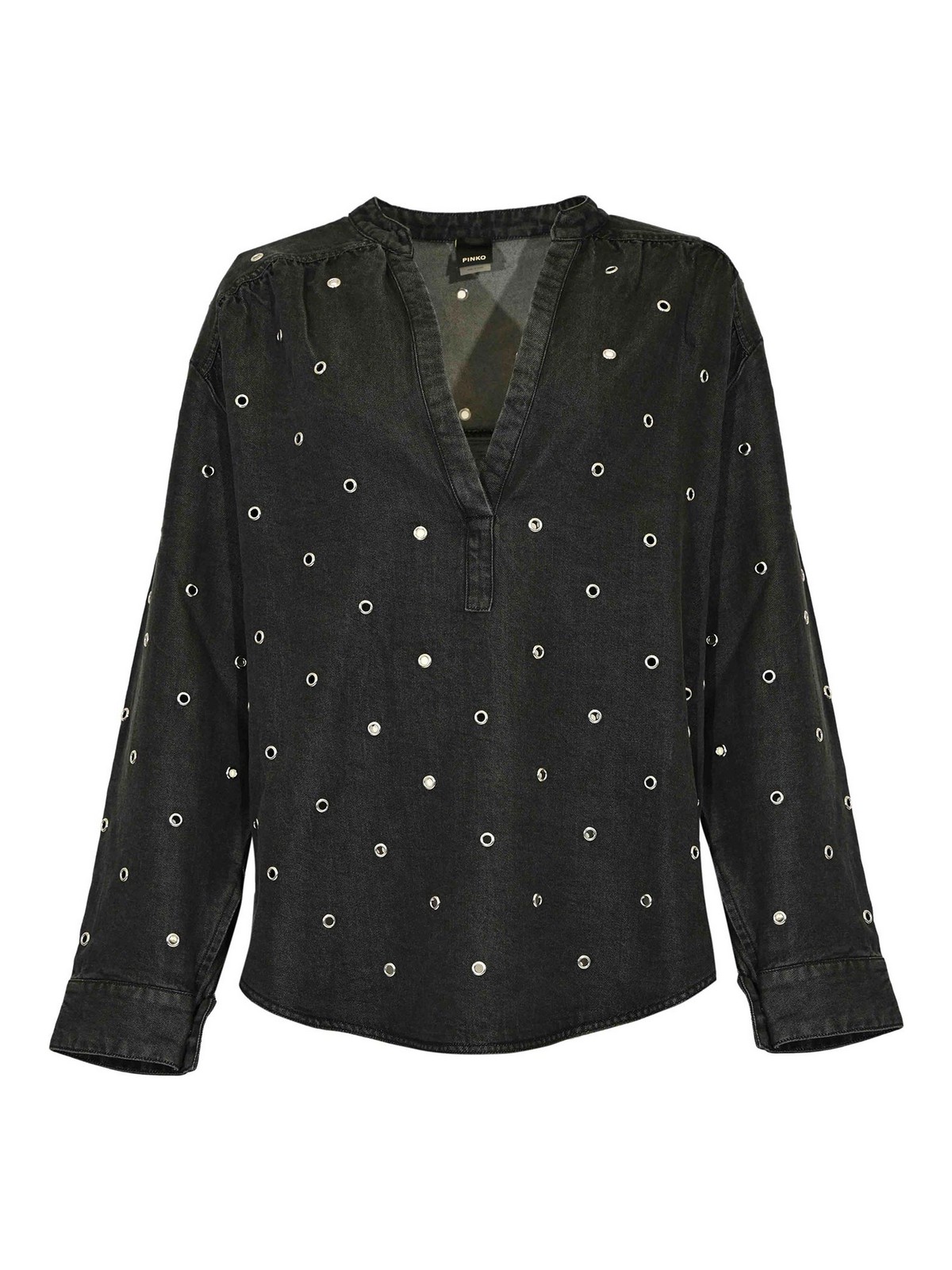 Dark denim blouse with eyelets - 38