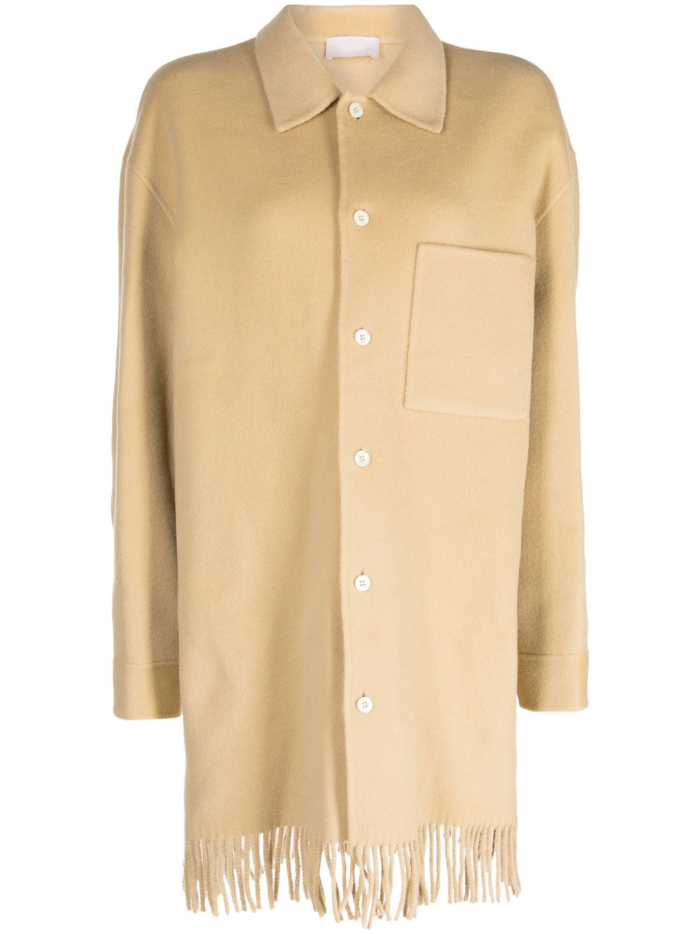 Fringed-hem single-breasted coat - Neutrals