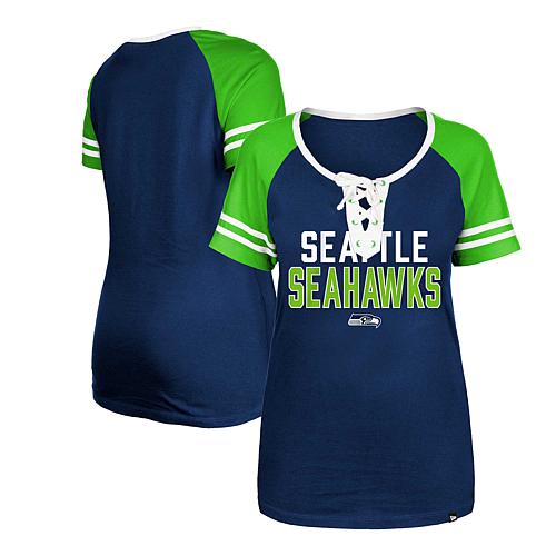 Women's College Navy Seattle Seahawks Raglan Lace-Up T-Shirt