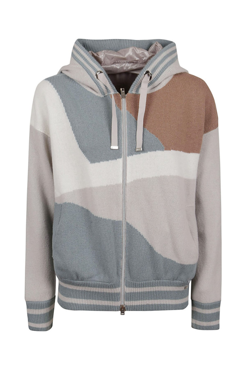 Color-Block Knit Wool Hoodie — Multicolor