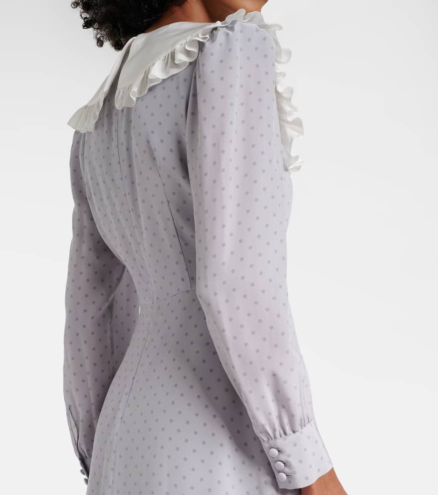 Polka-dot ruffled silk midi dress