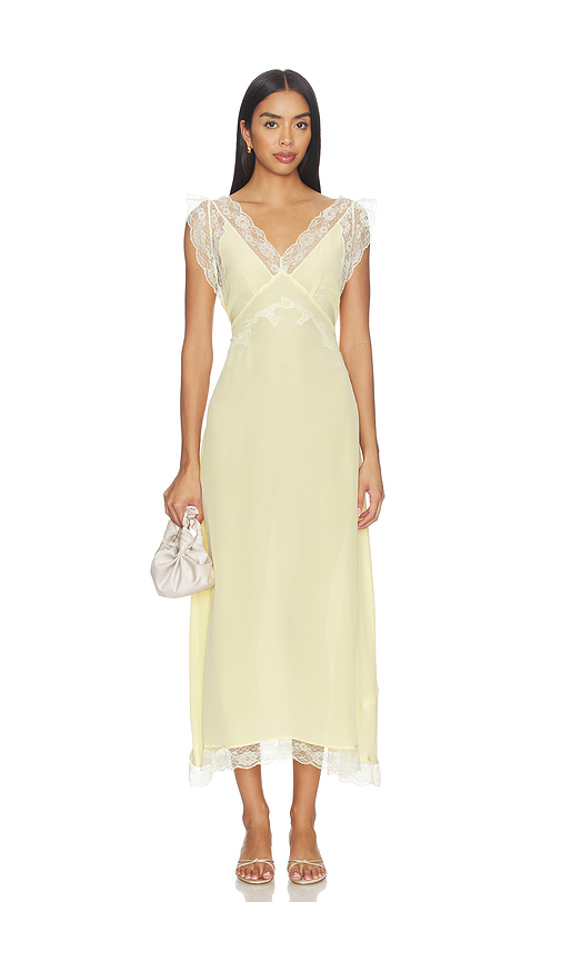 Tanner Fletcher Irene Lace Trim Midi Dress in Yellow. - S also in