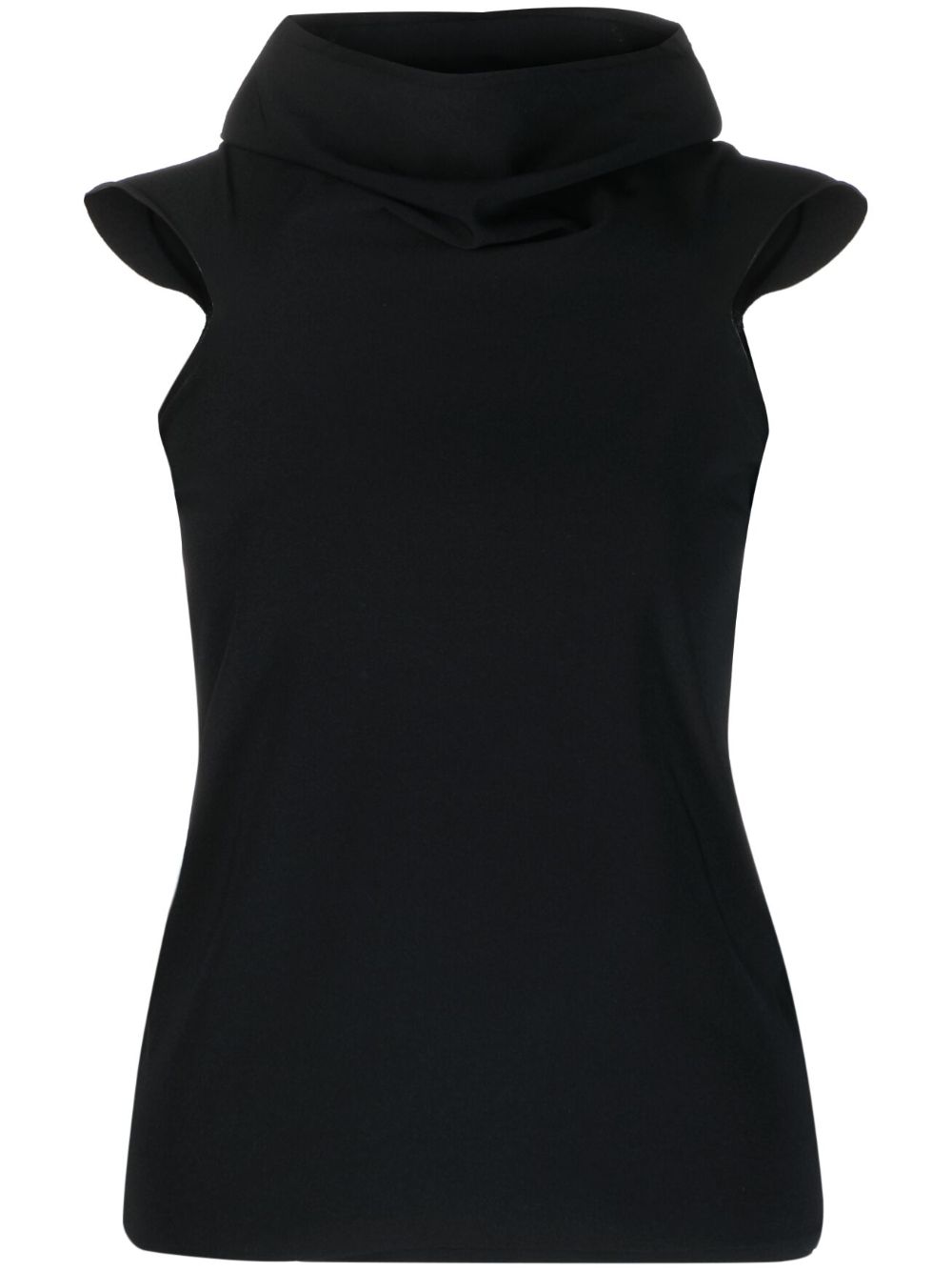 Cowl-neck short-sleeve knitted top - Black