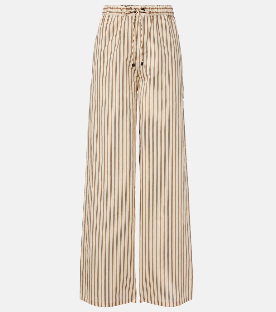 Striped cotton and silk wide-leg pants