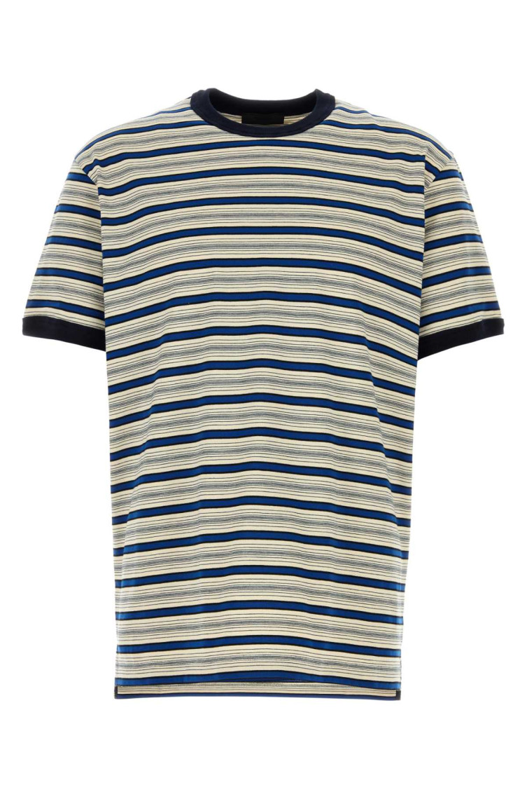 Prada - embroidered cotton crew neck striped t-shirt
