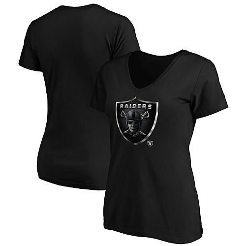 Women's Fanatics Black Las Vegas Raiders Midnight Mascot Logo V-Neck T-Shirt