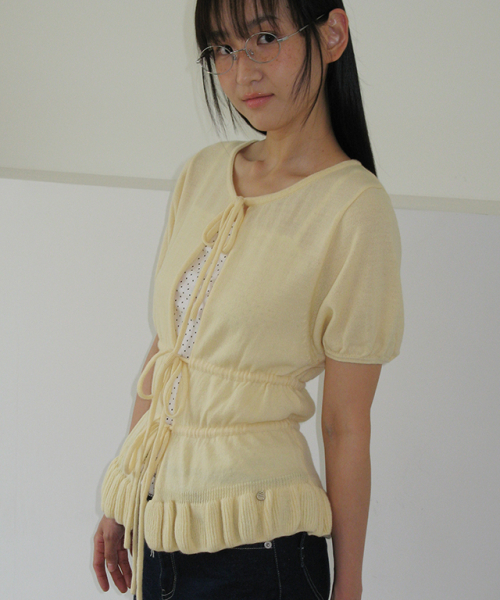 RUFFLE TEM TIE KNIT CARDIGAN SOFT YELLOW