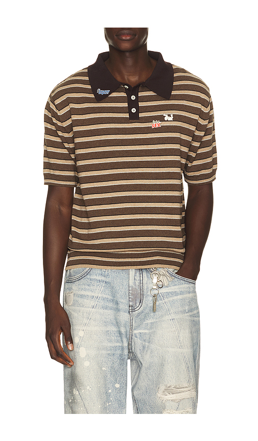 Carne Bollente Pin-Up Patrol Polo in Stripe - Brown. L also in M, S, XL/1X