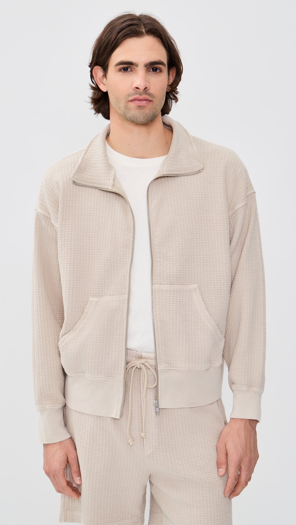 Jean Waffle Zip Jacket Bisque