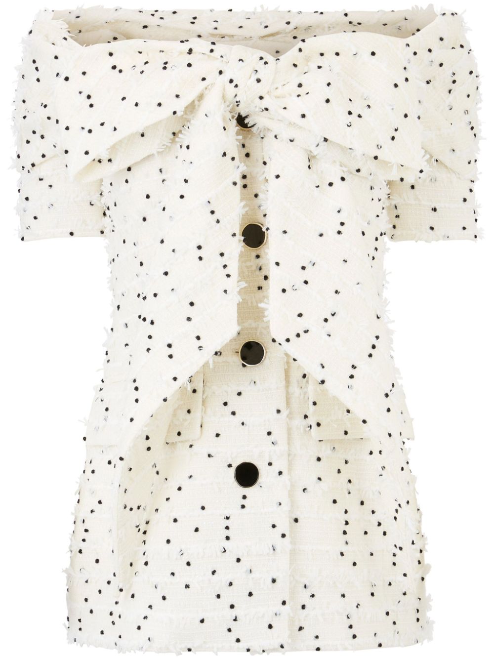 Off-shoulder tweed jacket - White