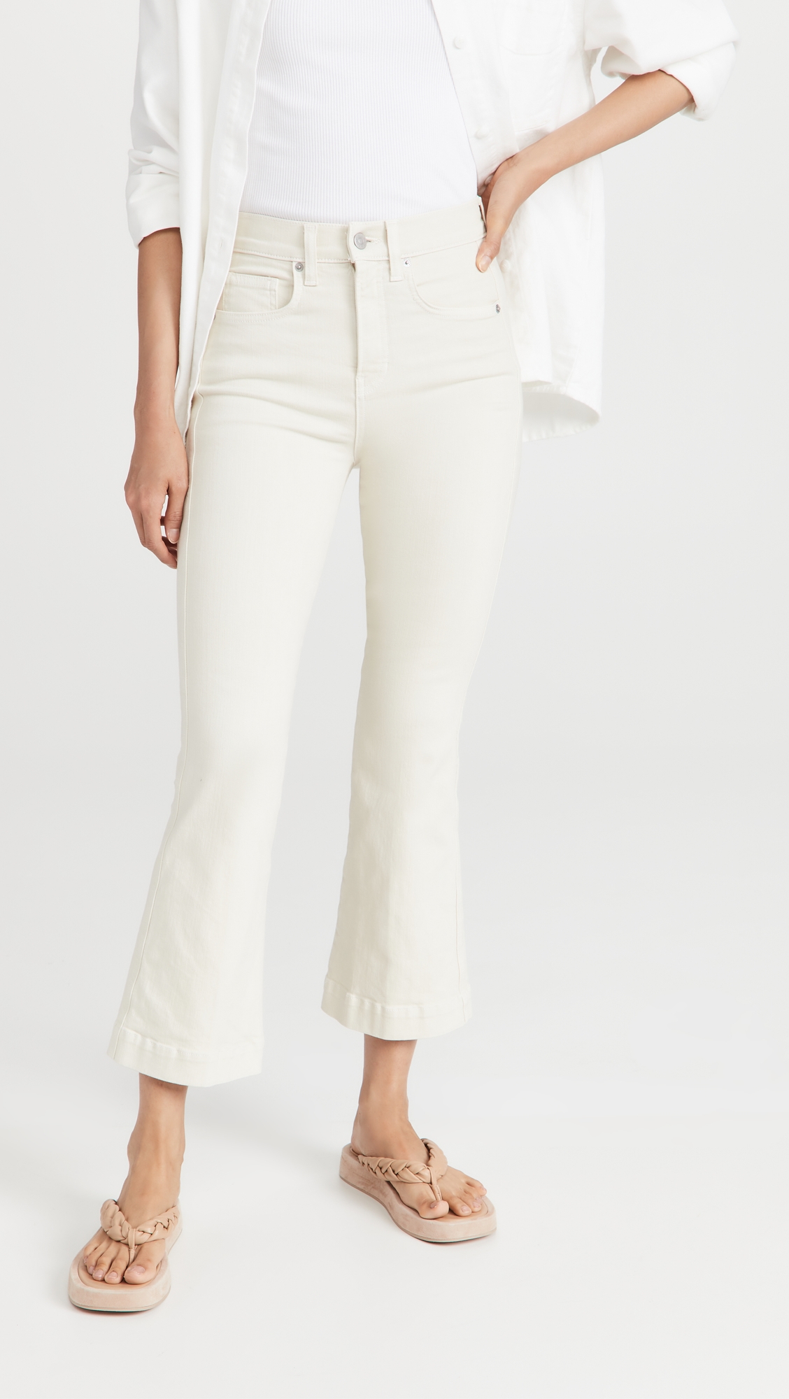 Carson High Rise Ankle Flare Jeans Ecru