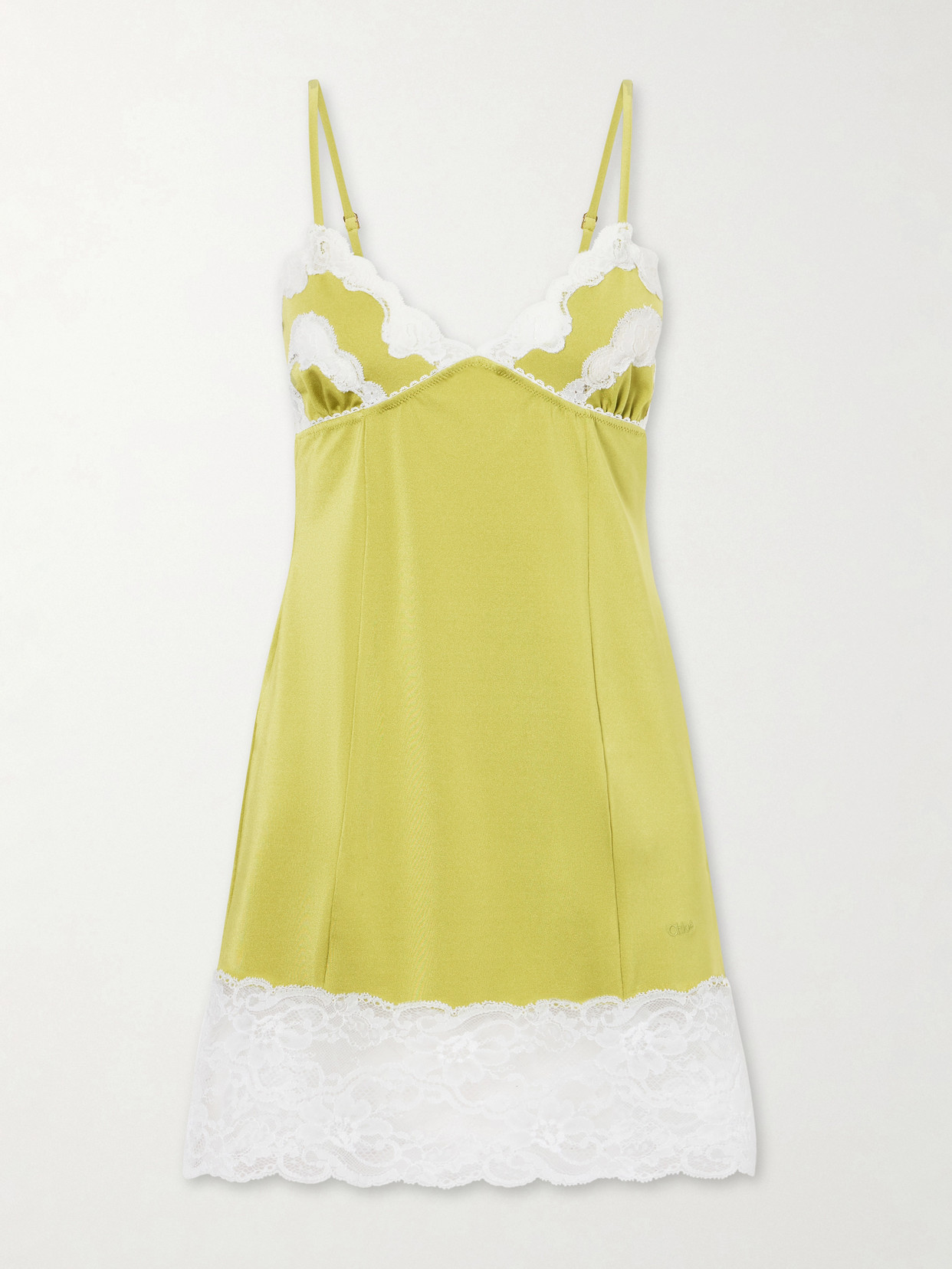 Lace-trimmed Satin Mini Dress - Yellow