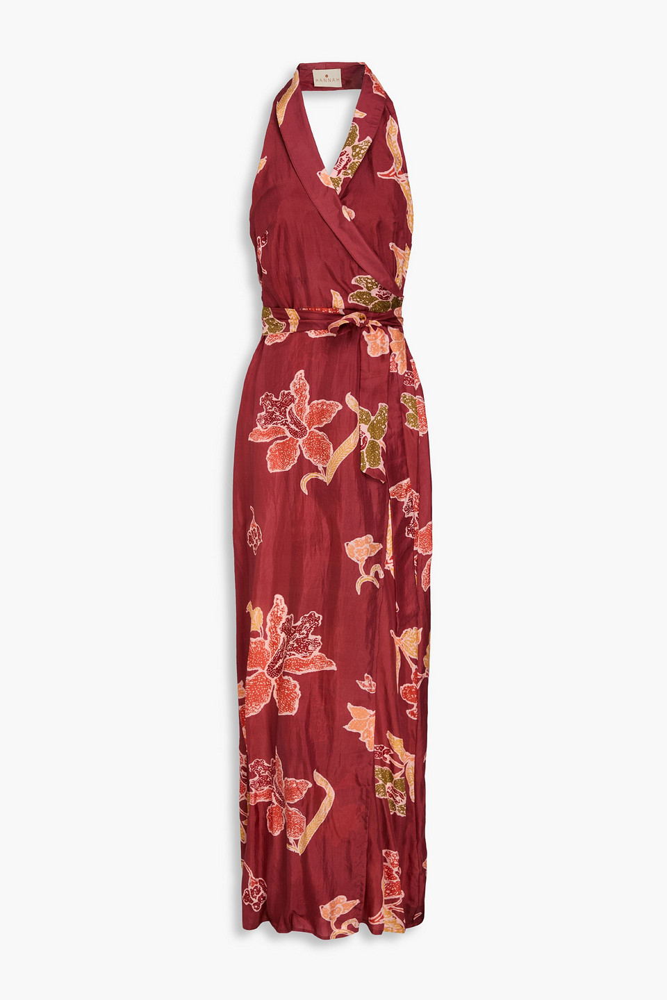 Marcela floral-print silk crepe de chine halterneck maxi dress - Burgundy - 2