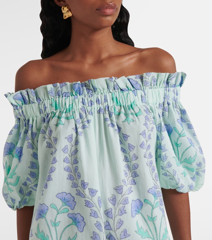 Printed off-shoulder cotton minidress