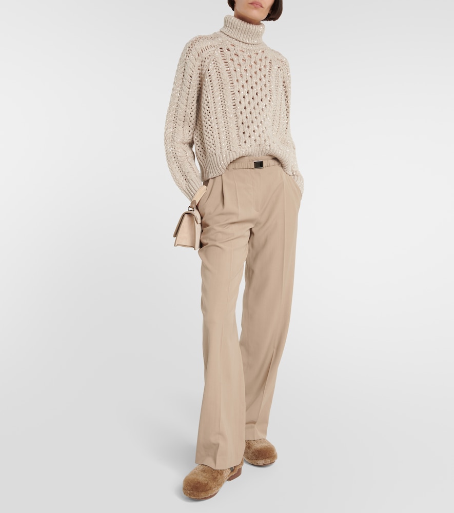 High-rise straight wool-blend pants