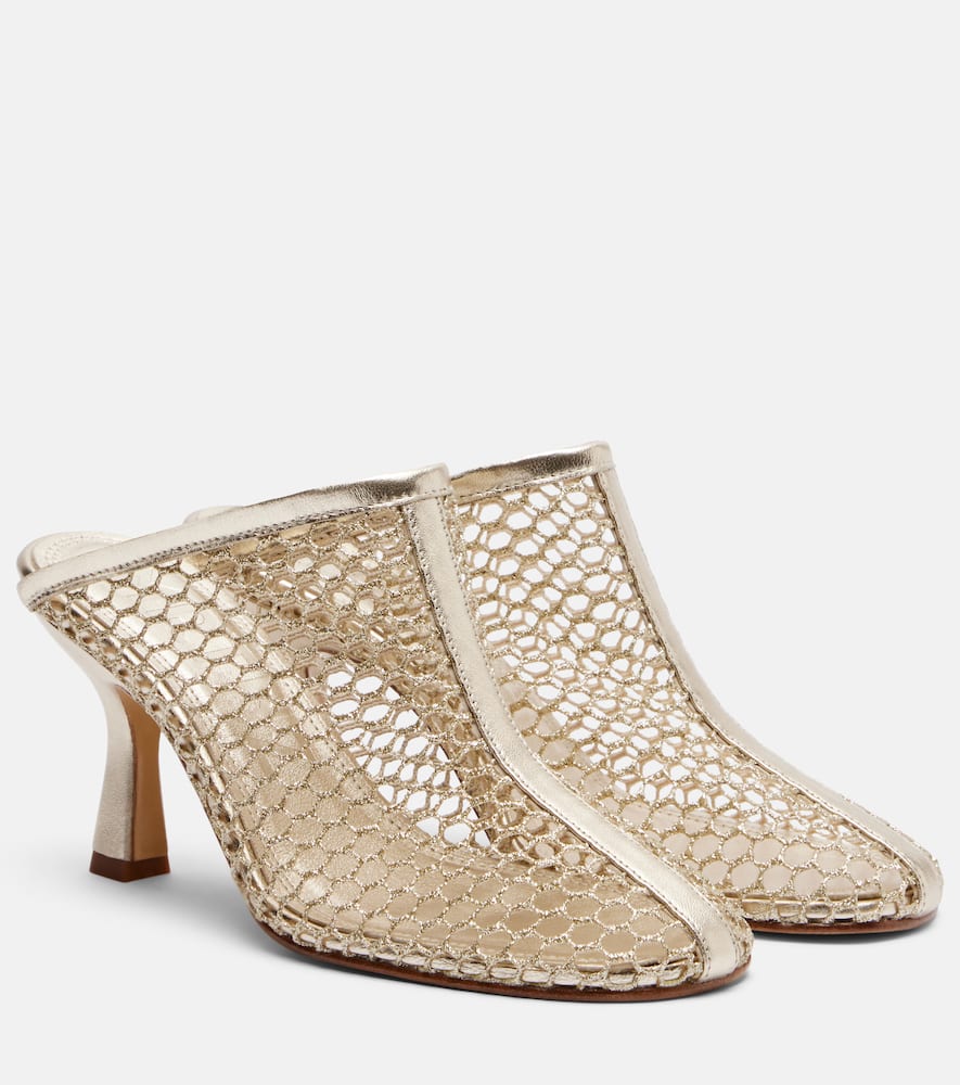Giulia leather-trimmed fishnet mules