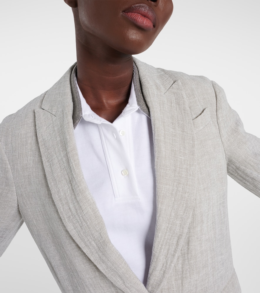 Oversized V-neck linen-blend blazer