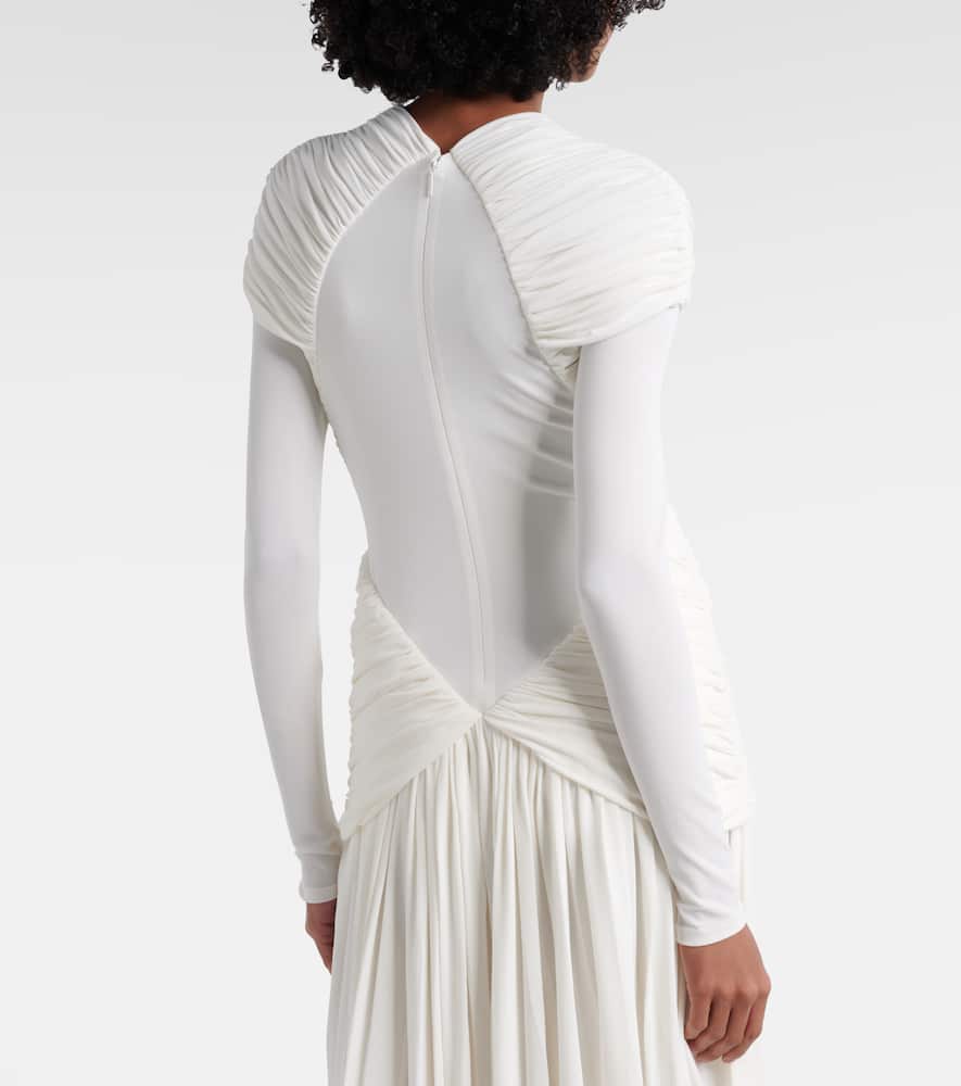 Ruched crêpe jersey midi dress