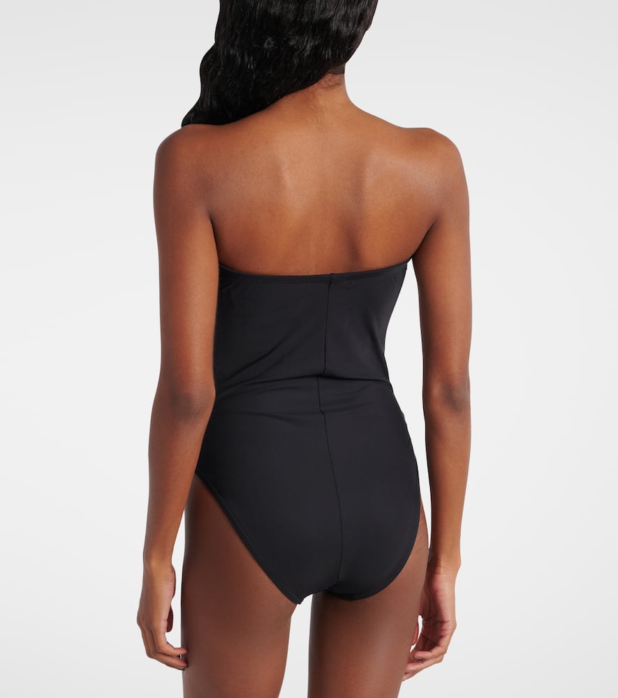 Floral-appliqué strapless swimsuit