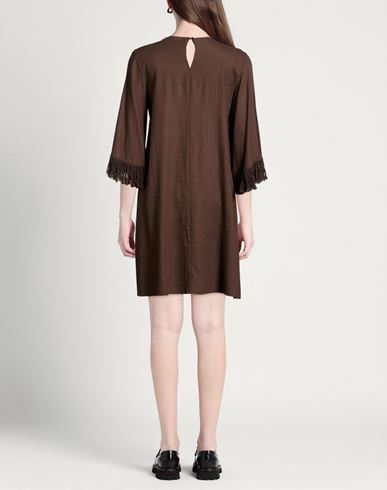 Woman Mini dress Chocolate brown Size M Linen, Viscose