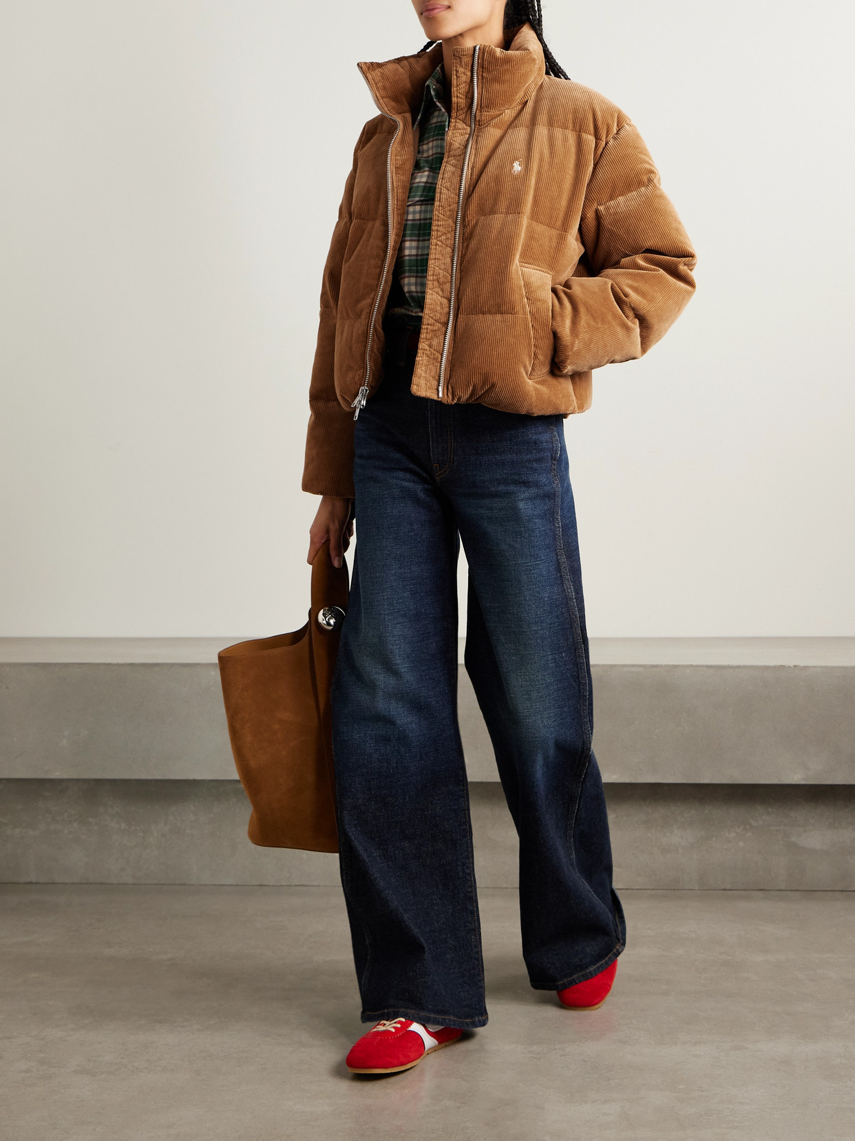 Embroidered Quilted Cotton-blend Corduroy Down Jacket - Brown