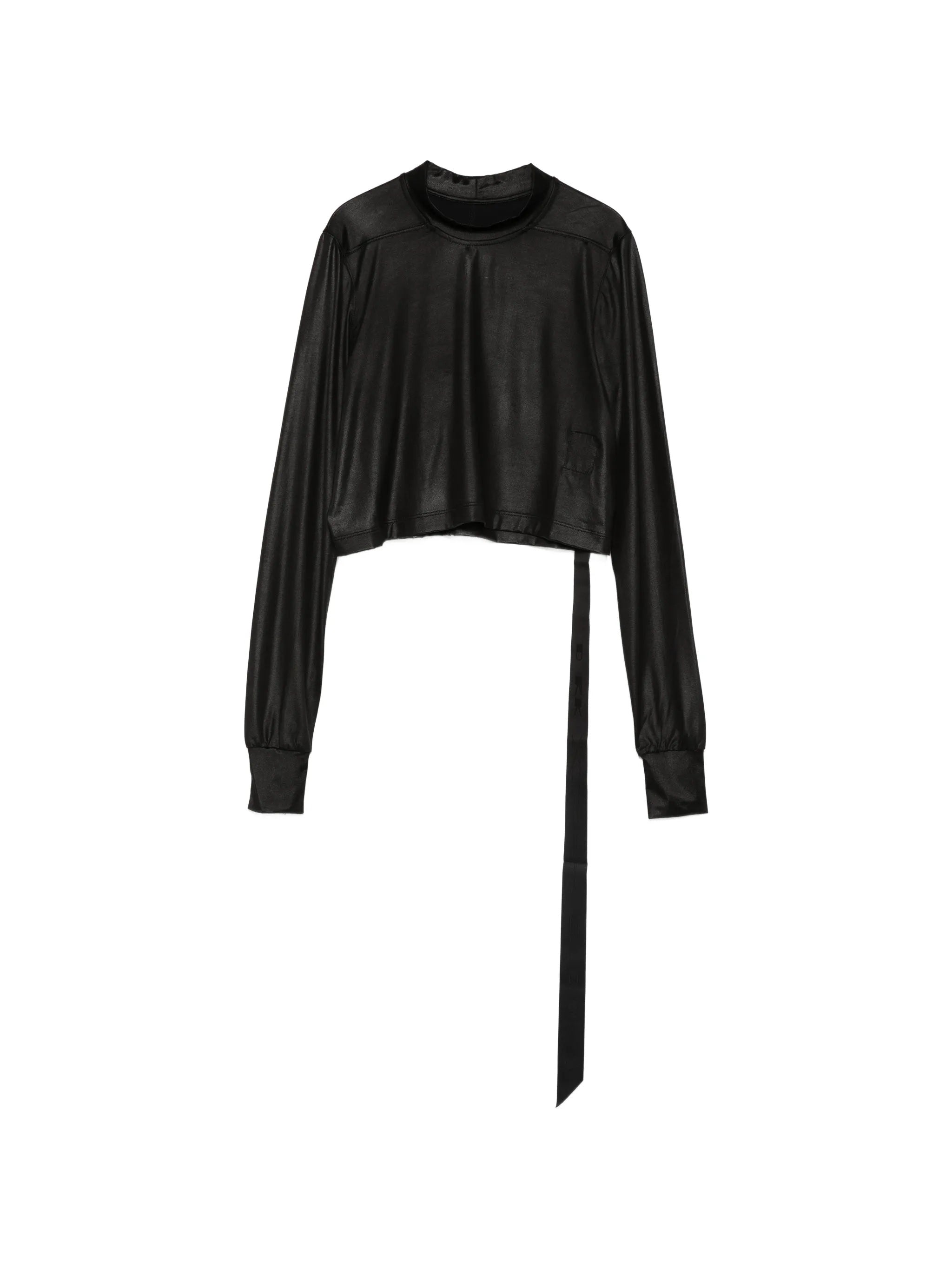 Cropped Long-Sleeve T-Shirt with Ribbed Crewneck