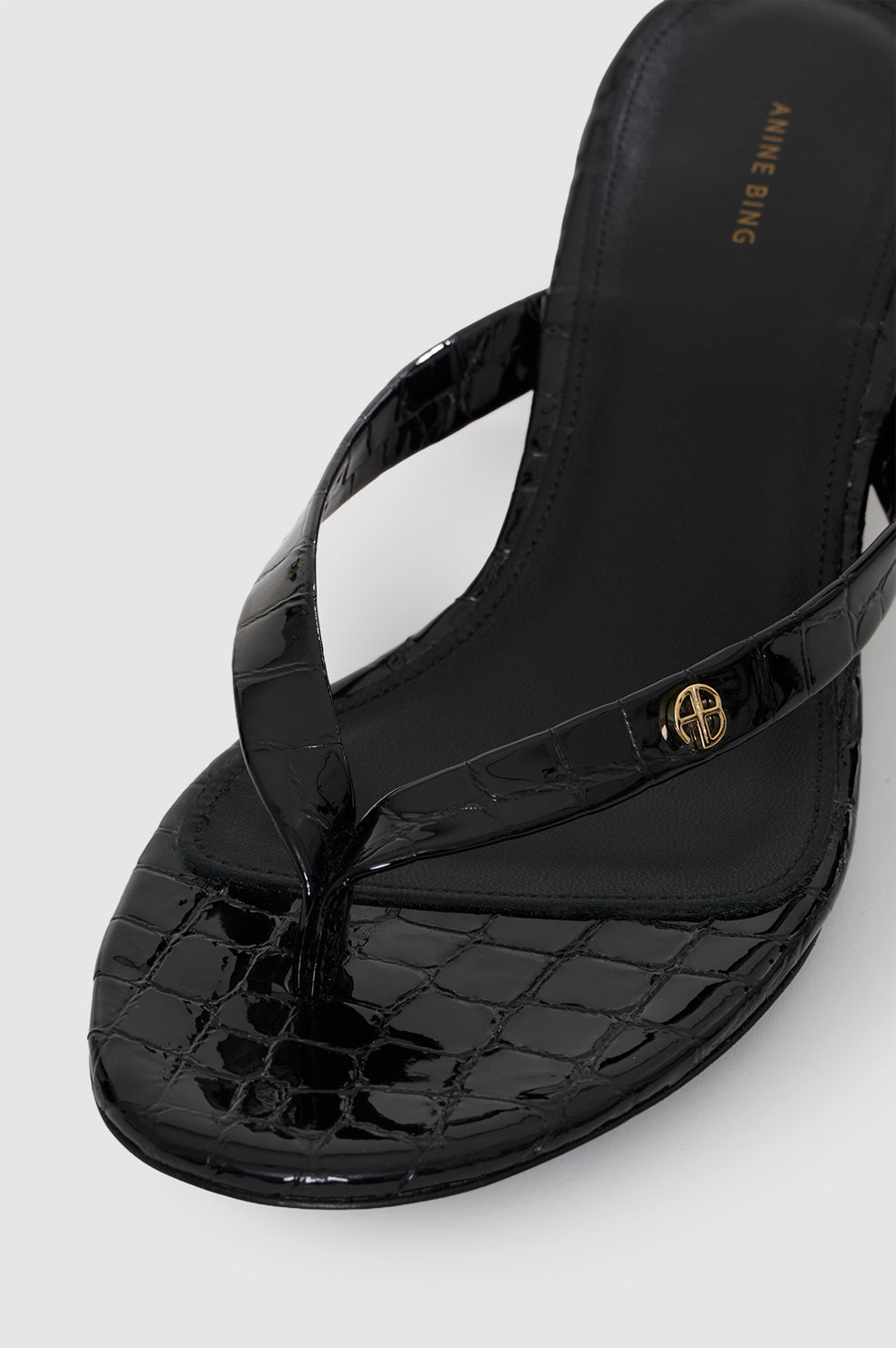 Noelle Thong Heels - Embossed Black