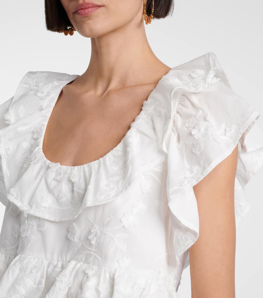 Slees embroidered ruffled cotton top