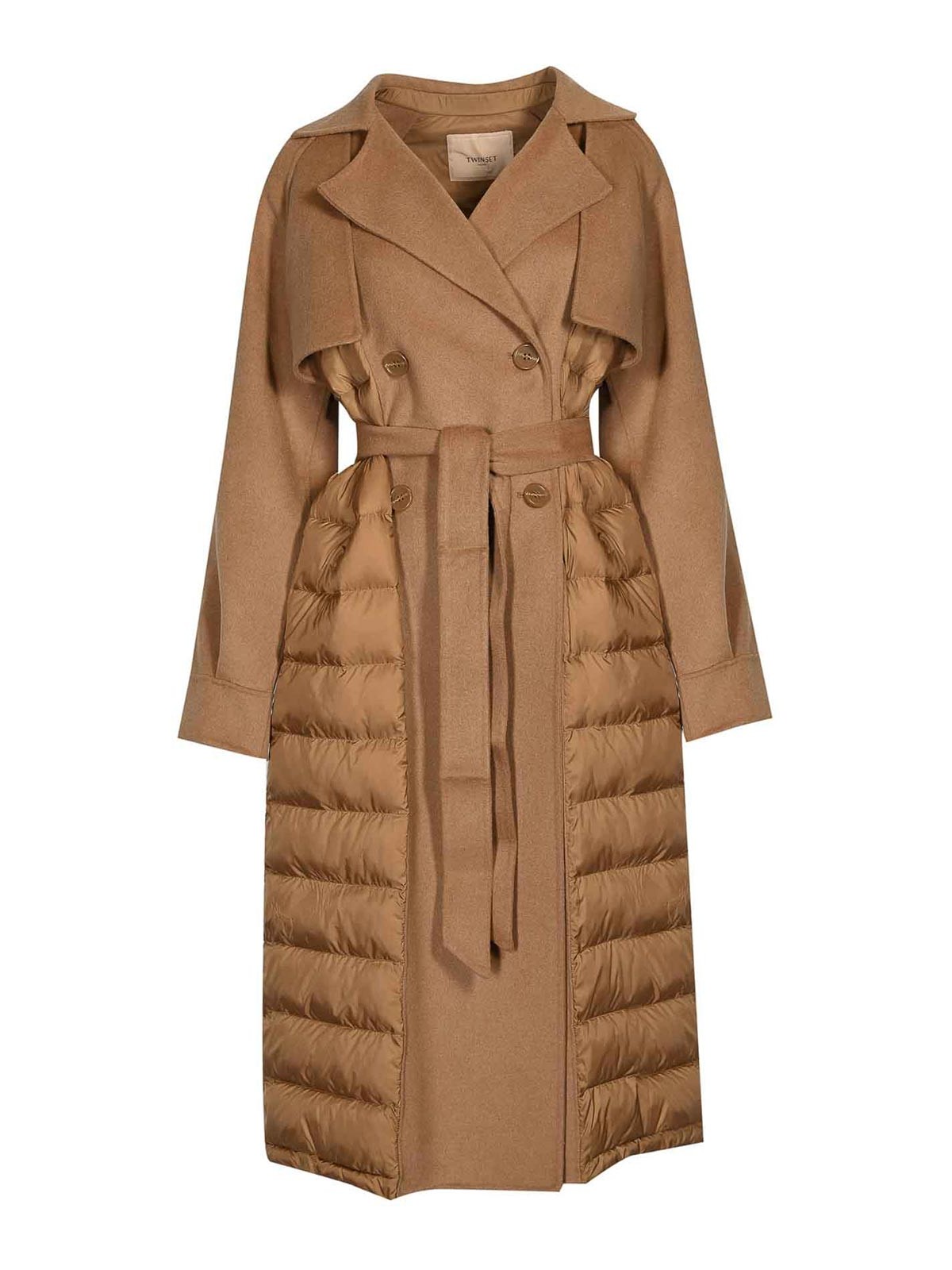 Wool Coat With Quilted Nylon Inserts
