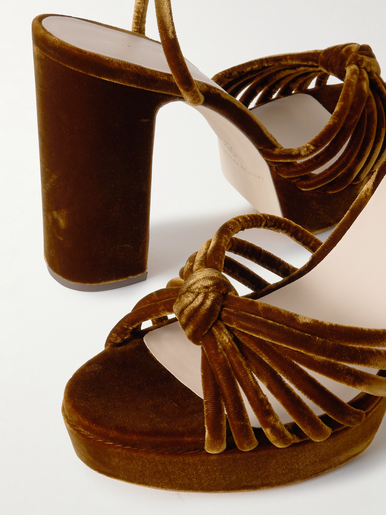 Rivka Knotted Velvet Platform Sandals - Brown