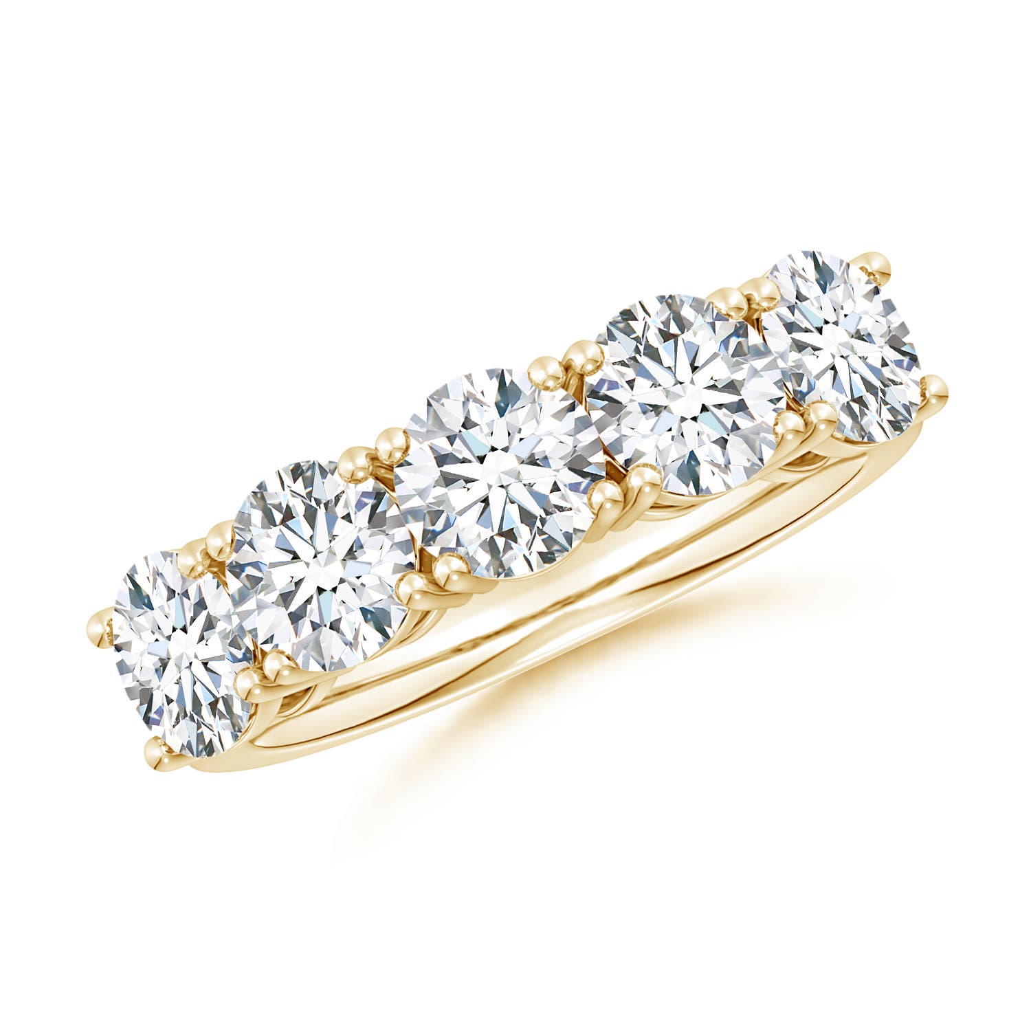 Angara 3.15 Carats Lab-Grown Prong-Set Round Diamond Five Stone Wedding Ring in 18K Yellow Gold