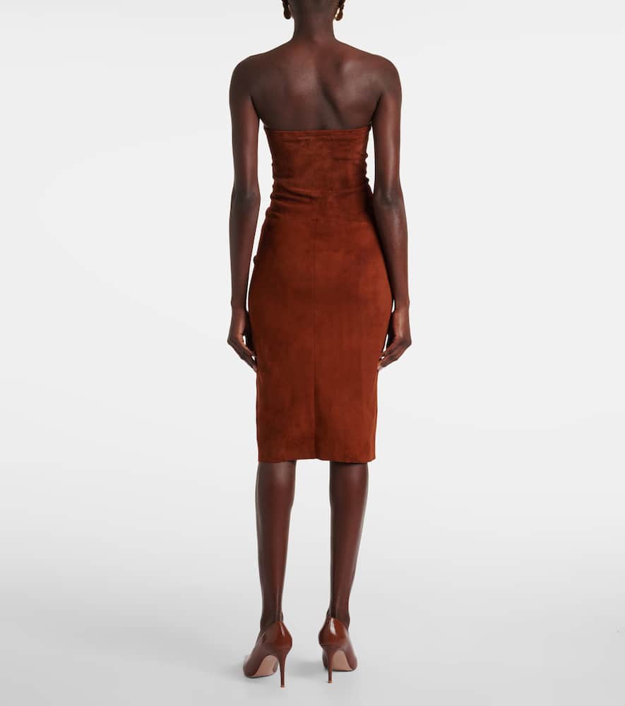 Monica strapless suede midi dress