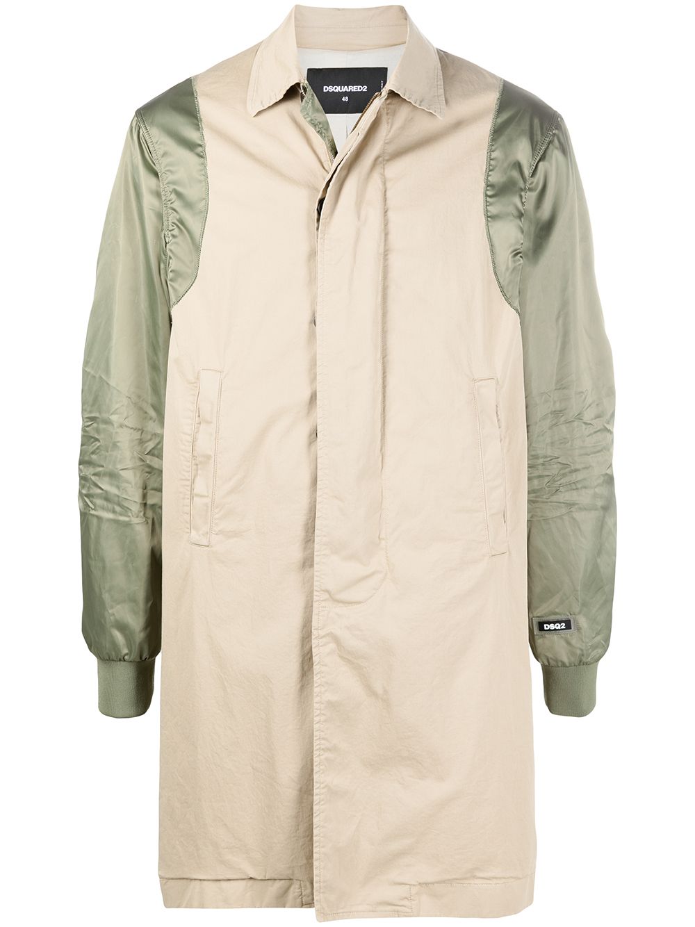 Contrast-sleeve single-breasted coat - Neutrals