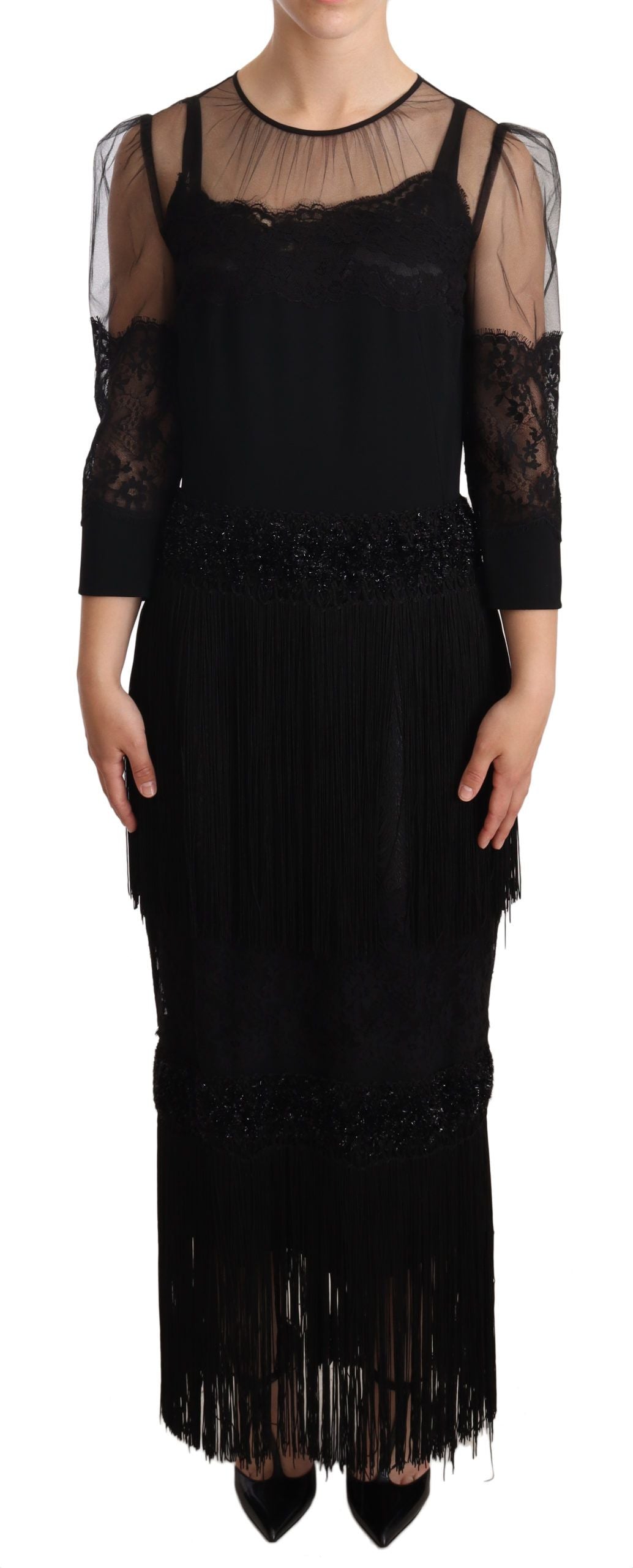 Sheer Lace Dress — Black