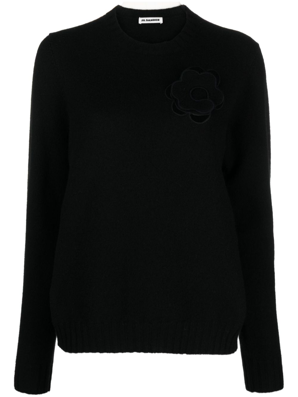 Floral-appliqué wool jumper - Neutrals