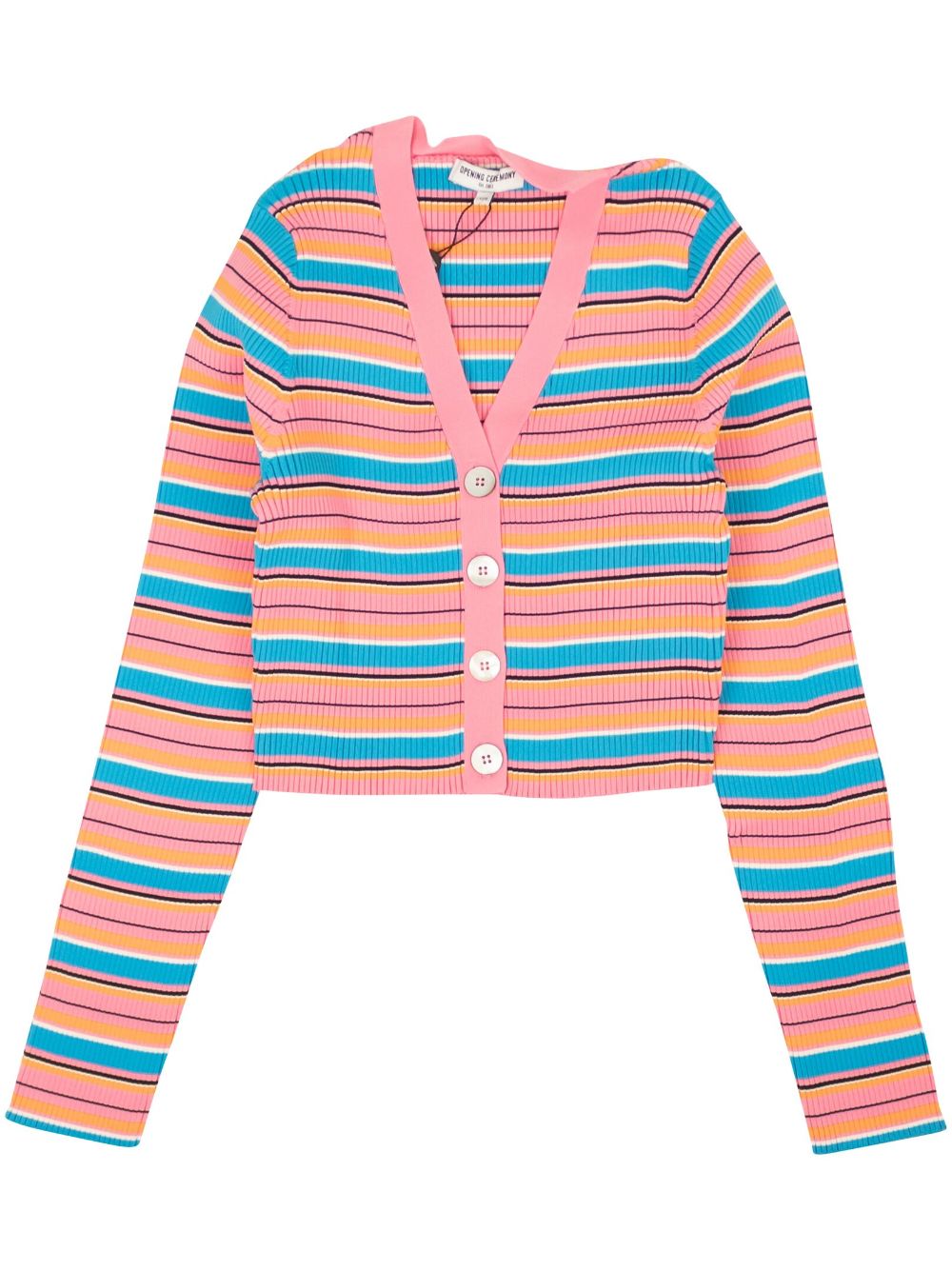 Striped ribbed cardigan - Pink