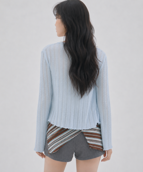 Feather Lace Round Cardigan Light Blue