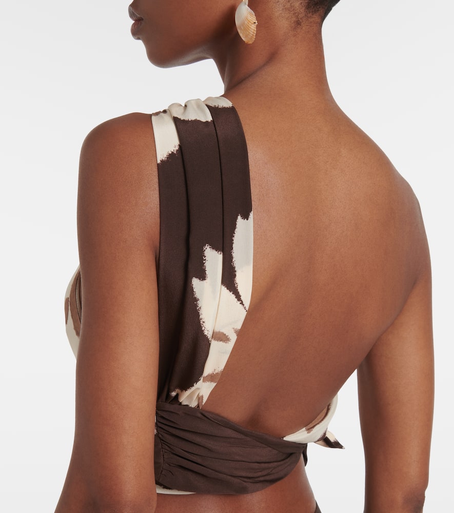 SIR Floral one-shoulder silk satin top