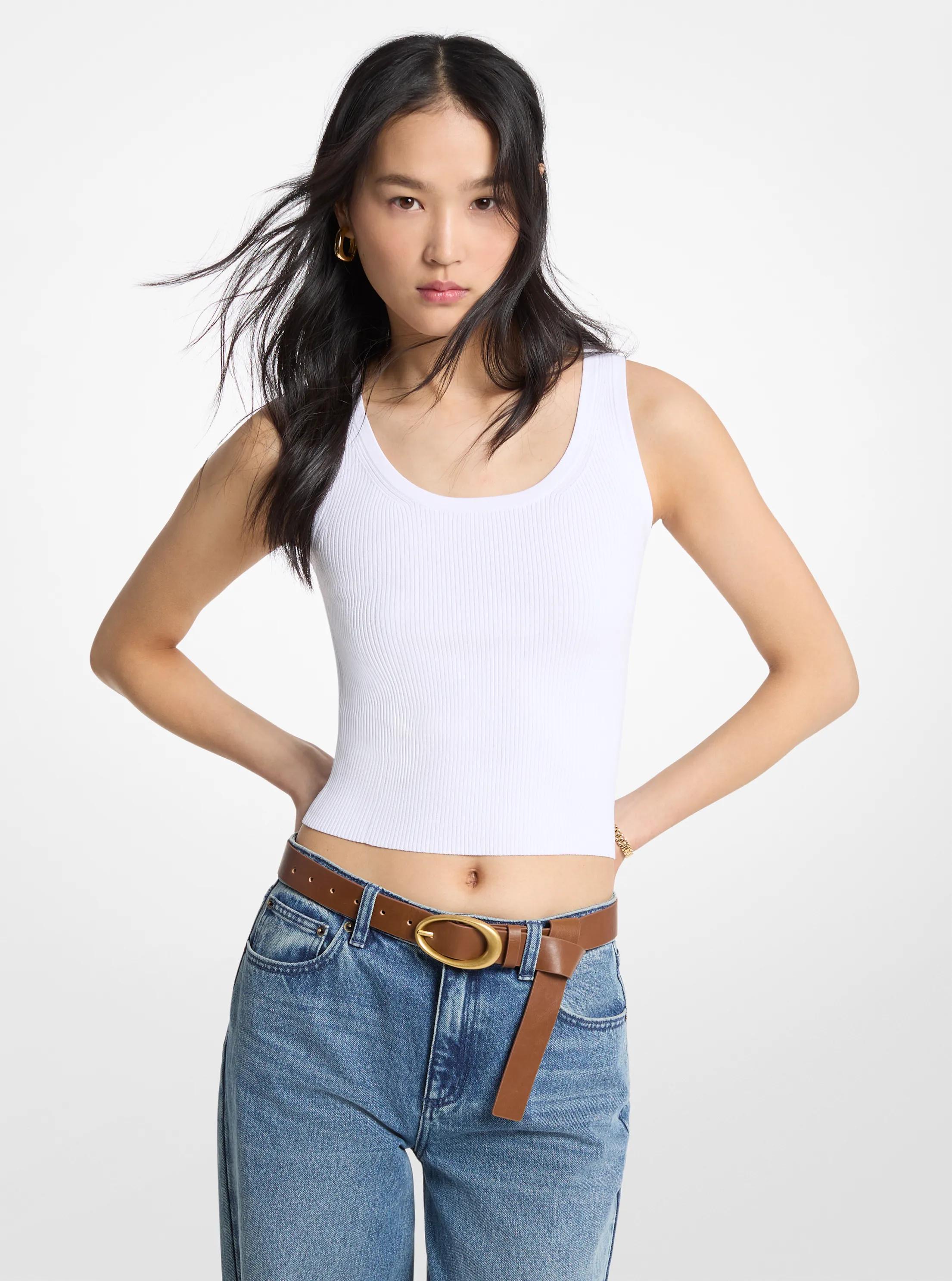 Ribbed Viscose Tank Top in White - size XL