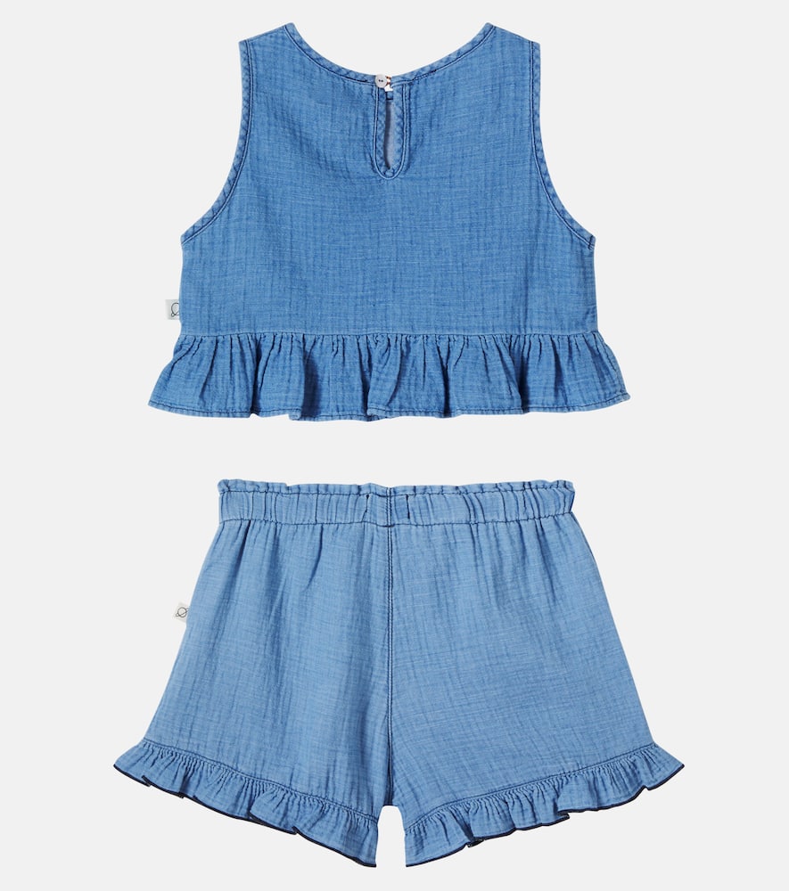 Blair ruffled cotton chambray top and shorts set